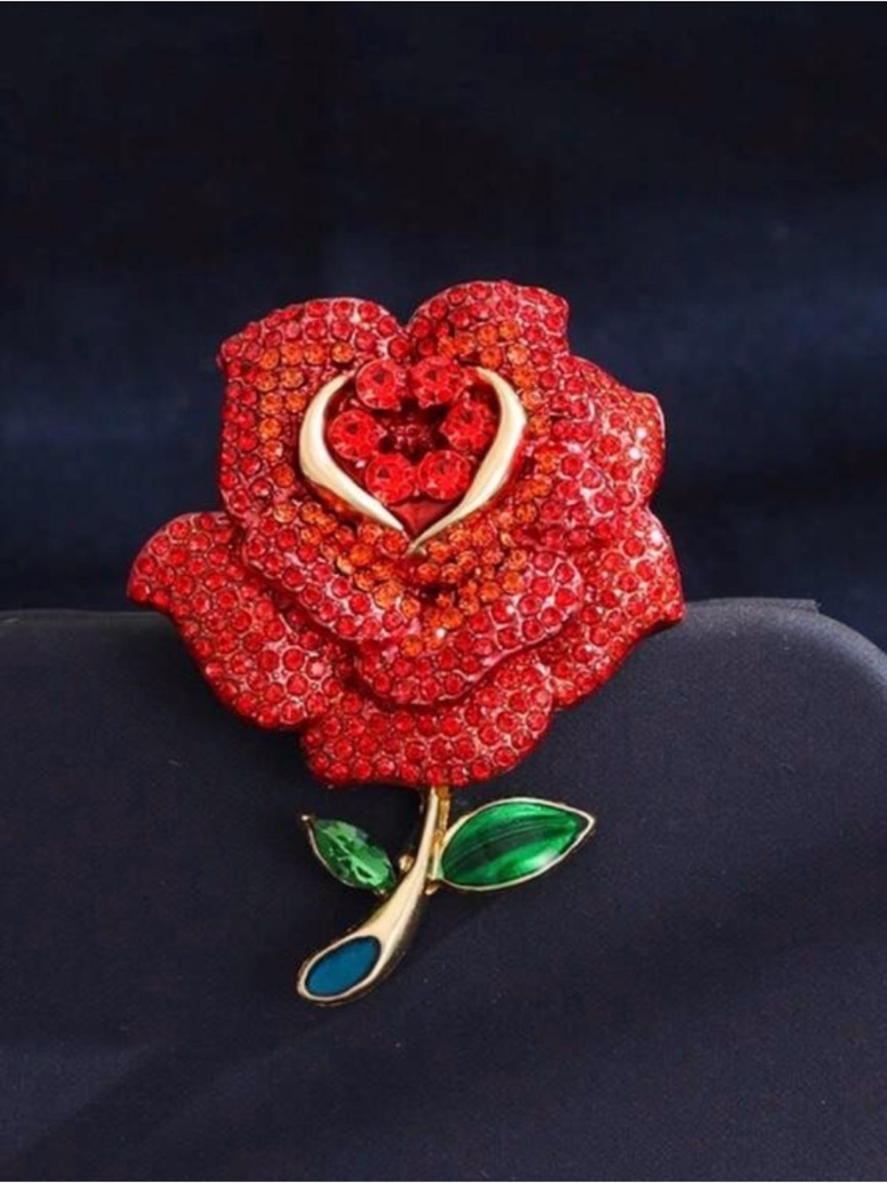 Red Crystal Rose Brooch - Luxury Floral Pin